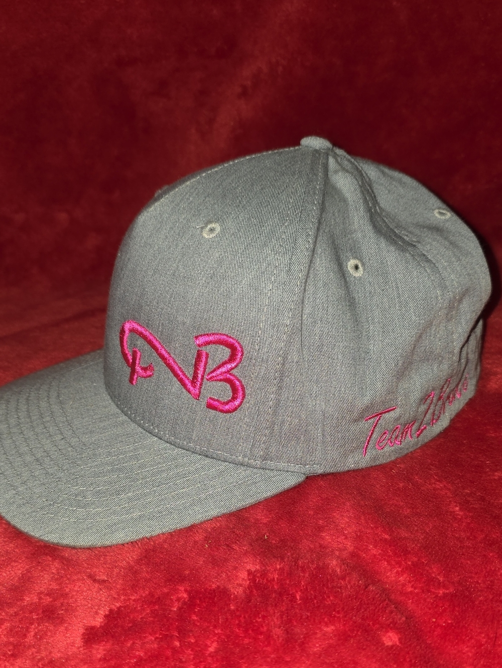 Gray Kids Hat with Pink Embroidered NB Accent